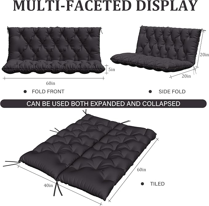 Porch Swing Cushion with Backrest, Waterproof Bench Cushion - Image 2