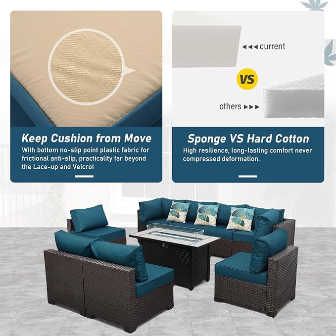9 Pieces Wicker Patio Furniture Set Outdoor PE Rattan Sectional Conversation - Image 6