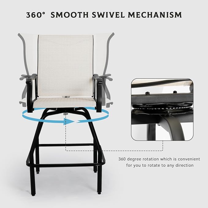 LEVELEVE Patio Bar Set 6pcs Swivel Bar Stools Outdoor Bistro Textilene - Image 4
