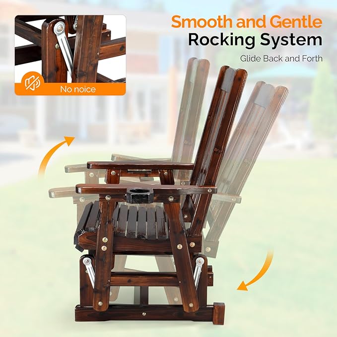 VINGLI Outdoor Glider Chair Wood Patio Glider - Image 5