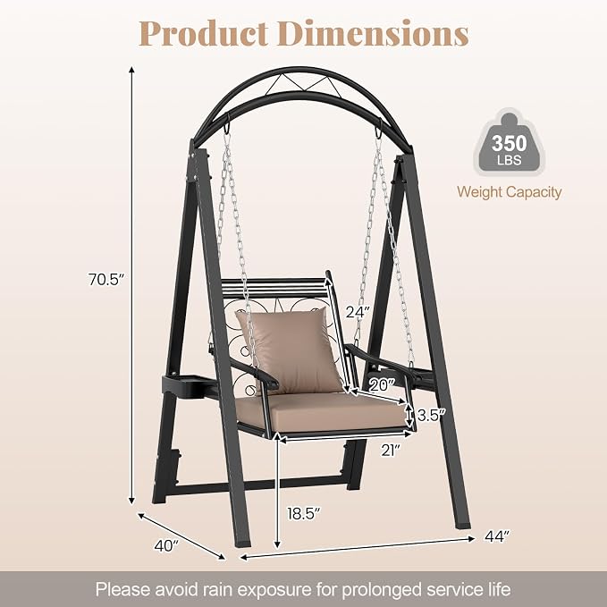 Tangkula Porch Swing with Stand, Outdoor Patio Swing with Heavy-Duty Metal Frame - Image 5