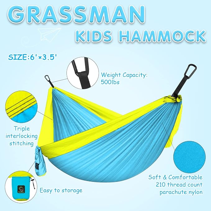 Grassman Kids Small Hammock for Camping Portable Hammock for Child Girls Boys - Image 2