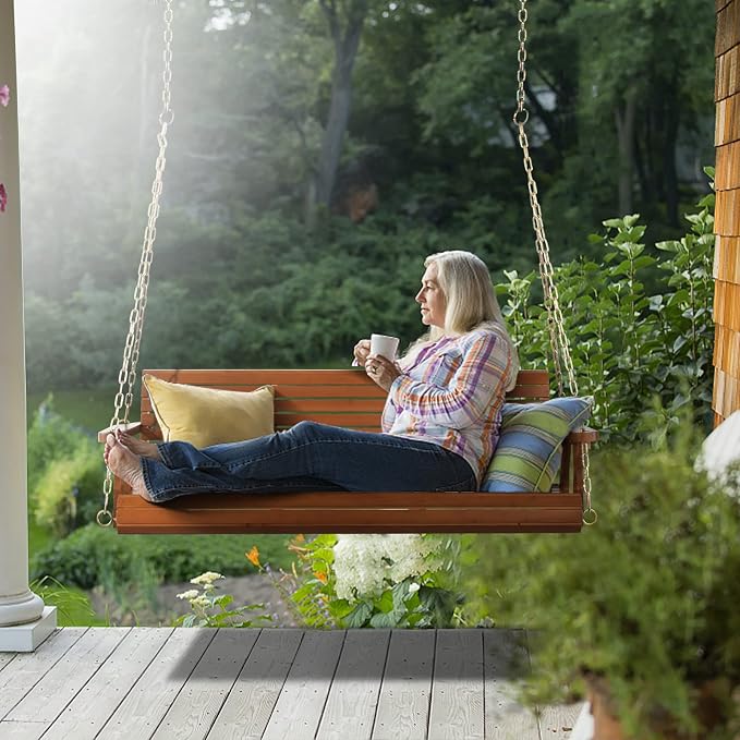 VINGLI Upgraded Patio Wooden Porch Swing - Image 6