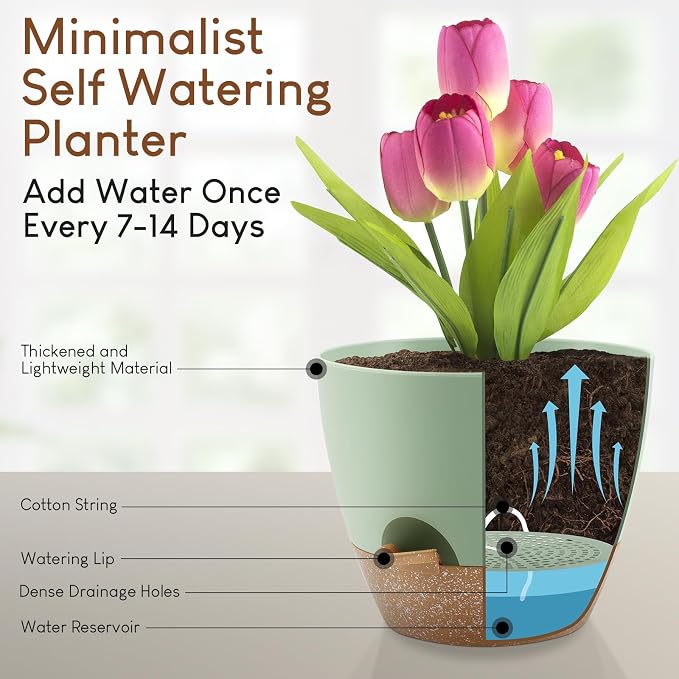 Plant Pots 10/9/8/7.5/7 inch, Self Watering Planters - Image 4