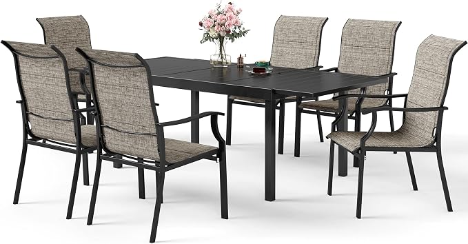 7 Piece Patio Dining Sets for 6, Metal Outdoor Table and Chairs Set by SUNSHINEVALLEY