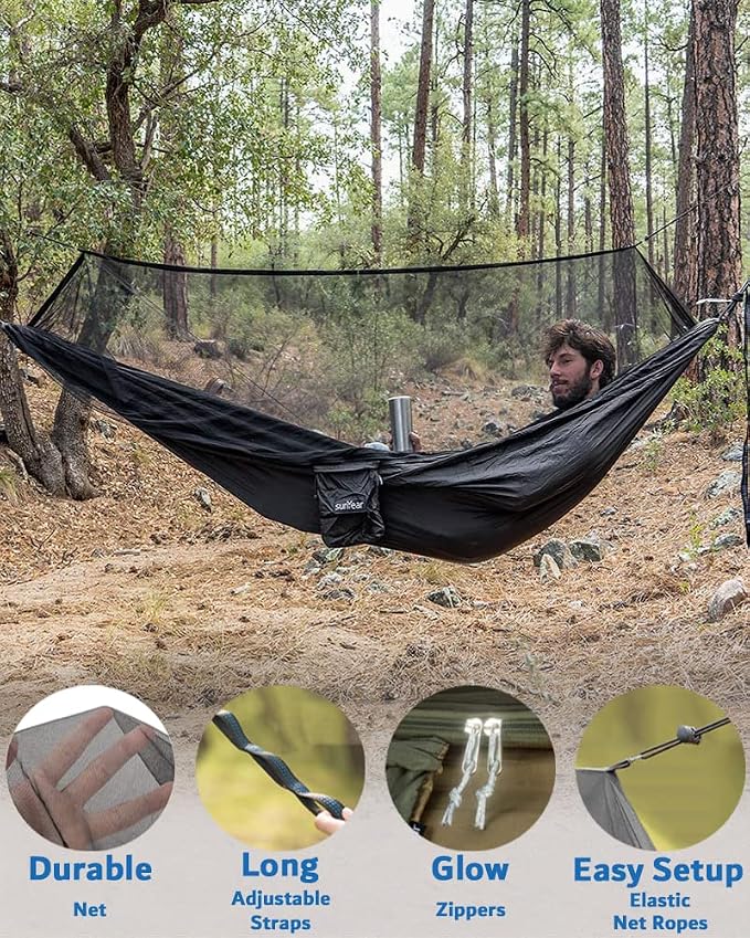 Sunyear Hammock Camping with Rain Fly Tarp and Net, Portable Camping Hammock - Image 4