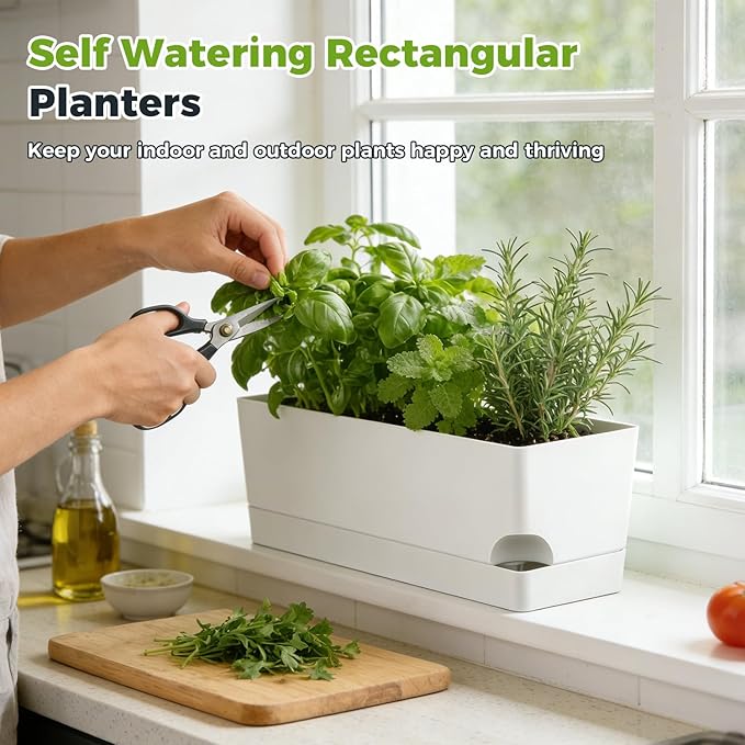 2 Pack Self Watering Pots for Indoor Plants 17 Inches Window Boxes Planters - Image 2