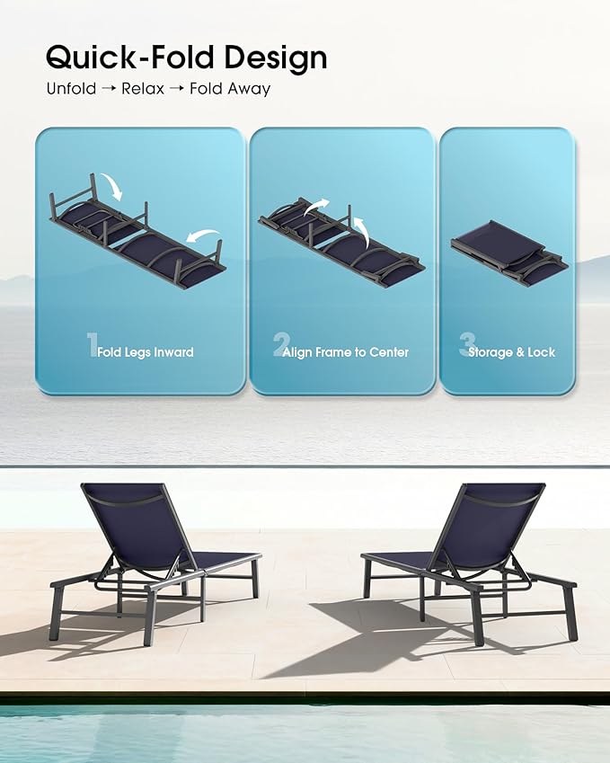 Ciokea Foldable Outdoor Lounge Chair, No Assembly Patio Chaise Lounge Outdoor - Image 3