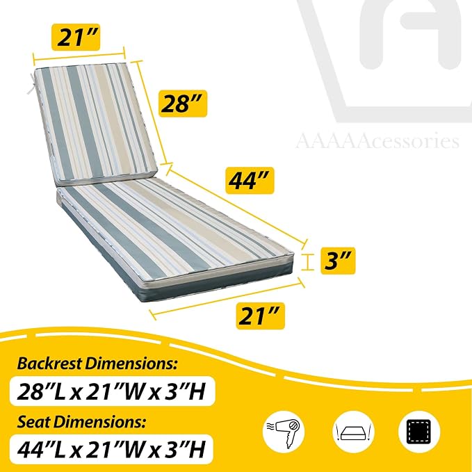 AAAAAcessories Outdoor Chaise Lounge Cushions, Fade-Resistant, Waterproof Patio - Image 5