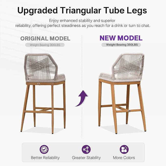 PURPLE LEAF Bar Stools Set of 2 Outdoor Bar Height Metal Stools Modern Wicker - Image 3