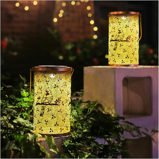 2 Pack Cardinal Outdoor Solar Hanging Lanterns Waterproof LED Solar Lights by TIGGSY