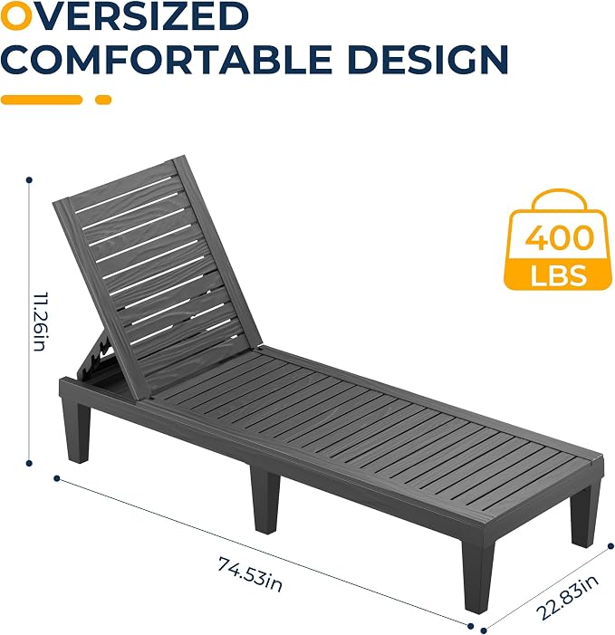 ROJIK Outdoor Chaise Lounge Chair Set of 2, - Image 3
