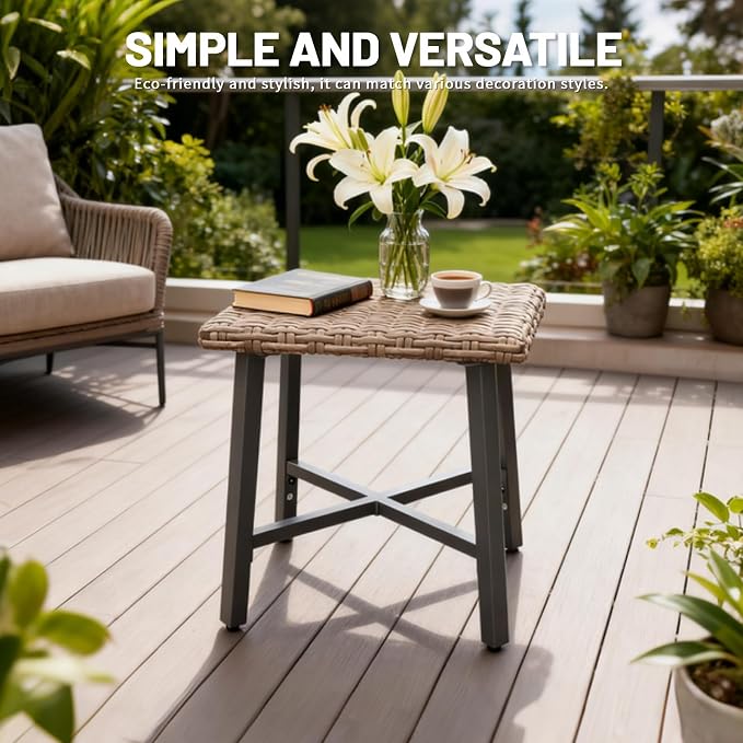 Outdoor Wicker Side Table Small Square Patio Rattan Coffee Table Adopt Sturdy - Image 5