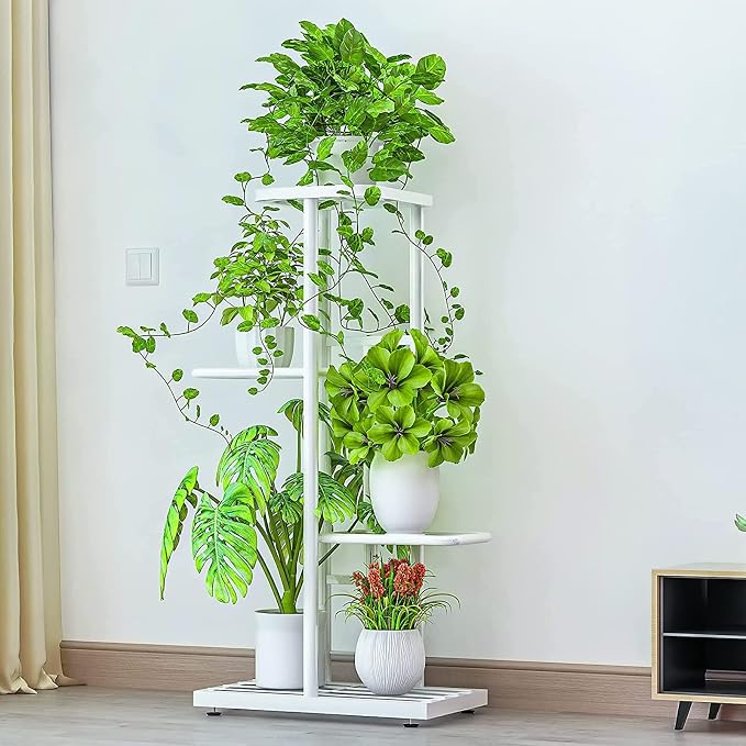 LINZINAR Plant Stand Indoor Outdoor Metal 4 Tier 5 Potted Multiple Flower Pot - Image 3