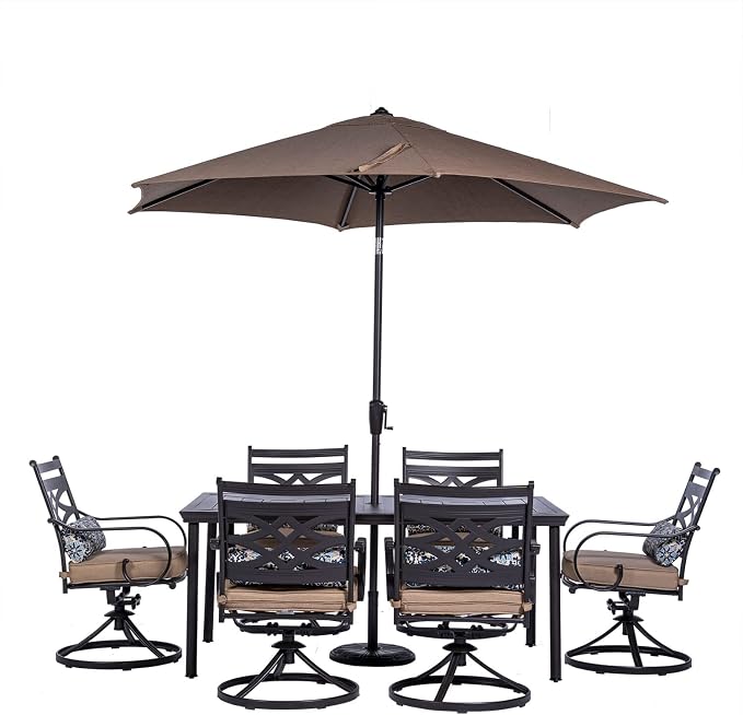 Hanover Montclair 7-Piece All-Weather Outdoor Patio Dining Set, 6 Swivel Rocker by Hanover