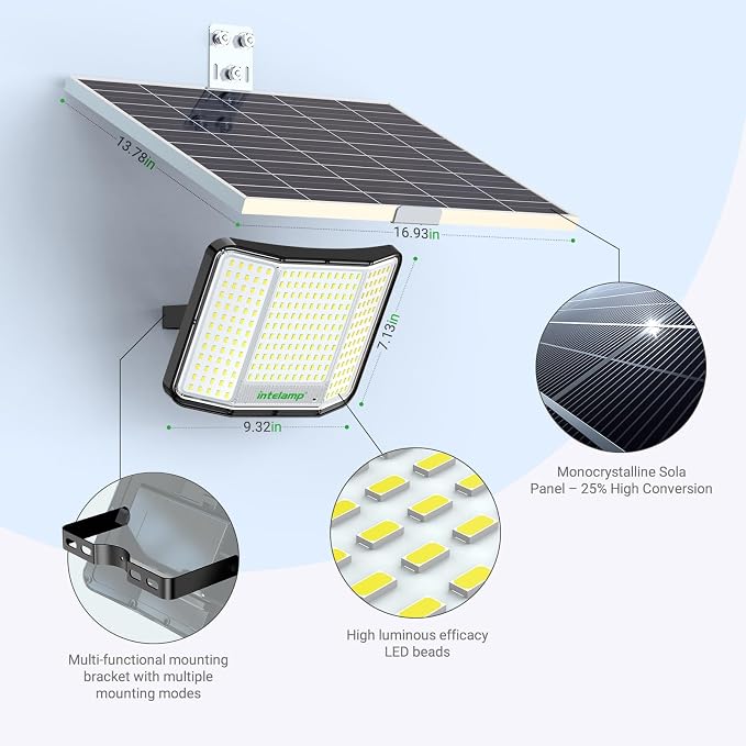 intelamp Solar Flood Lights Outdoor Waterproof, 20000mAh 2000LM Floodlight - Image 4