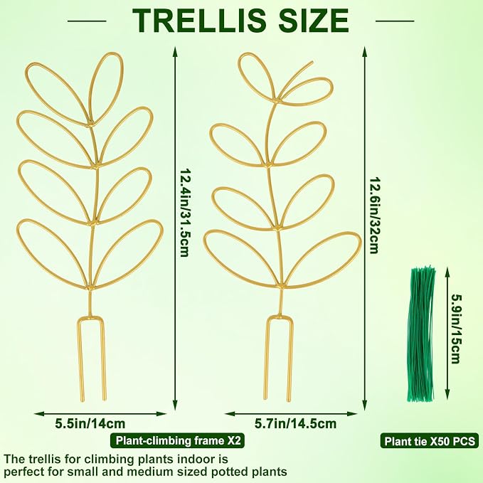 AUGSUN 2 Pcs Gold Trellis Leaf Shape 12 Inch Metal Plant Support - Image 2