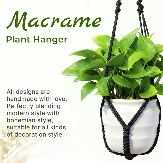 Macrame Plant Hanger, Wood Beads Cotton Hanging Planter Holder - Image 2