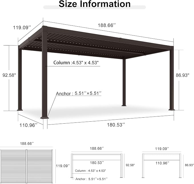 PURPLE LEAF 10' x 16' Louvered Pergola Outdoor Adjustable Louvre Shade Modern - Image 8