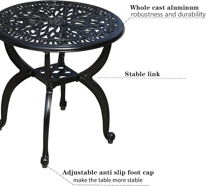 Cast Aluminum Outdoor Side Table, All Weather Round Small Coffee Table - Image 5