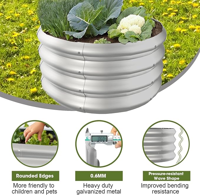 2x2x1ft Round Galvanized Raised Garden Bed Outdoor Metal Planter Box Raised Beds - Image 4