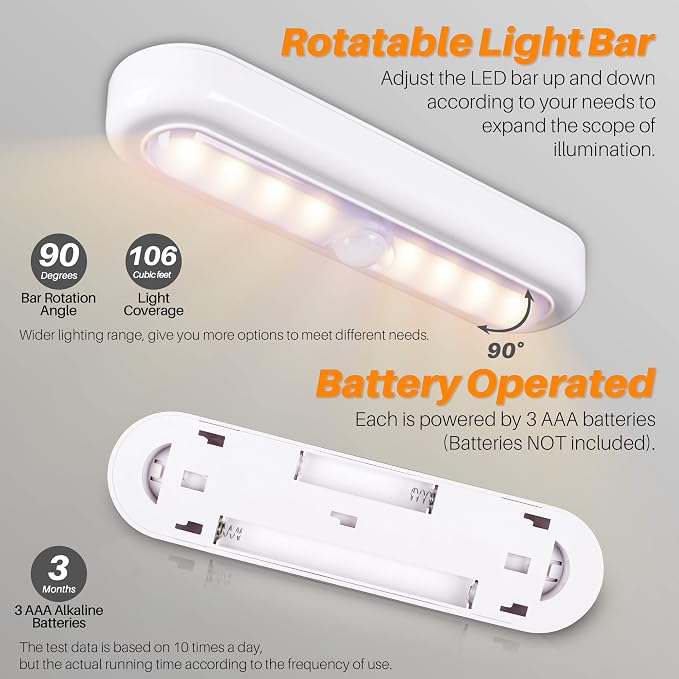 STAR-SPANGLED 3 Pack 7” Motion Sensor Lights Indoor Battery Operated, Stick on - Image 5