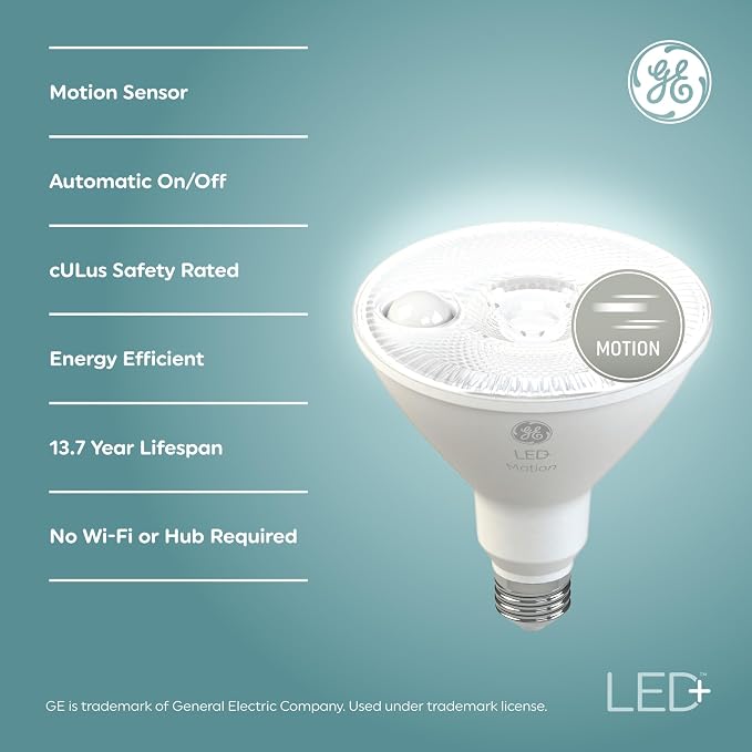 GE LED+ Motion Sensor LED Light Bulbs, PAR38 Outdoor Security Floodlight - Image 2