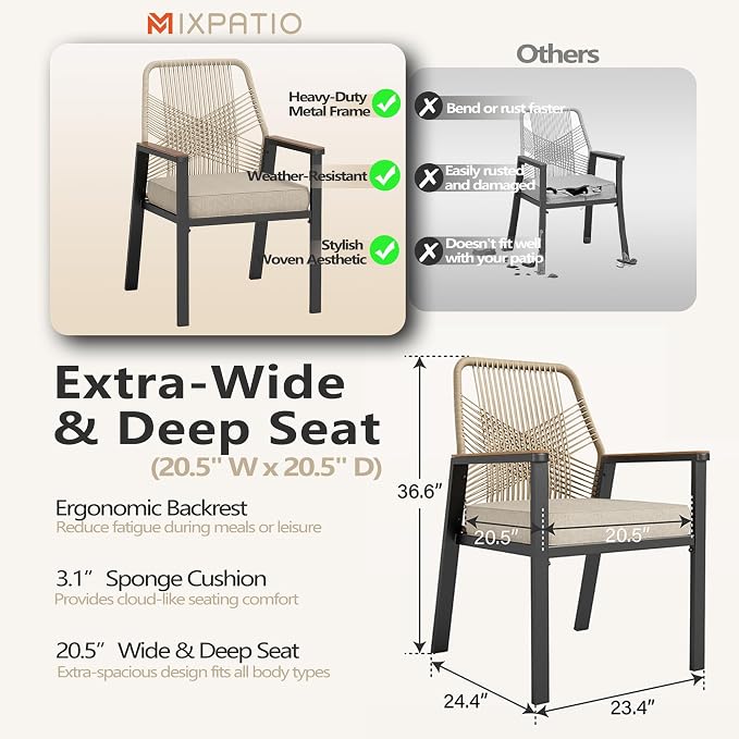 Patio Wicker Chair Sets of 4, Outdoor Dining Chairs - Image 5