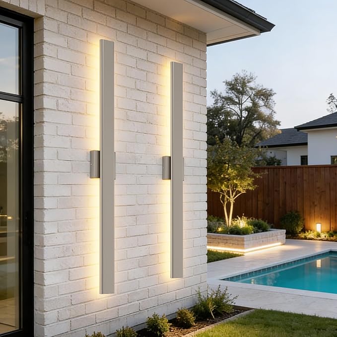 Aipsun 2 Packs Nickel Outdoor Wall Light 39.4inch Modern LED Exterior Wall - Image 2