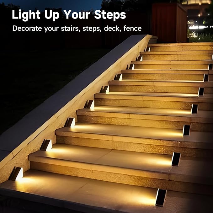Solar Step Lights, 8 Pack Solar Stair Lights Outdoor Waterproof, Warm White/7 - Image 5