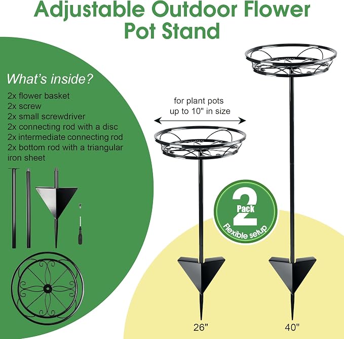 Tellingyou 2 Pack Adjustable Outdoor Flower Pot Stand, Metal Outdoor Plant - Image 3
