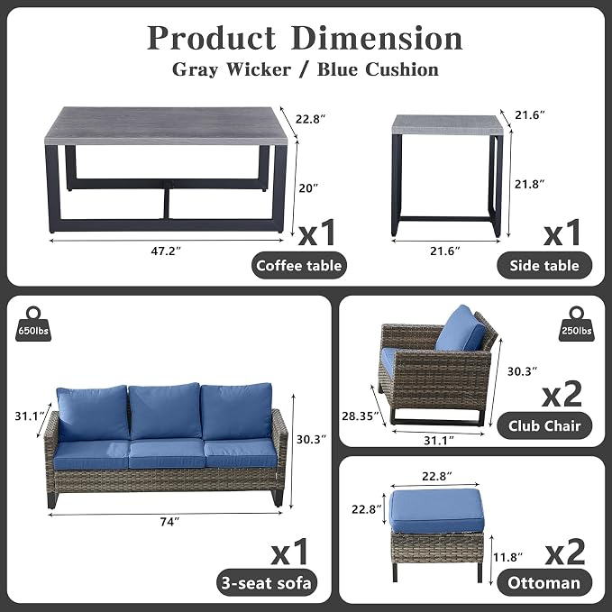 Belord 7 Piece Outdoor Furniture Patio Wicker Sofa Set, Oversize Outdoor Dining - Image 3