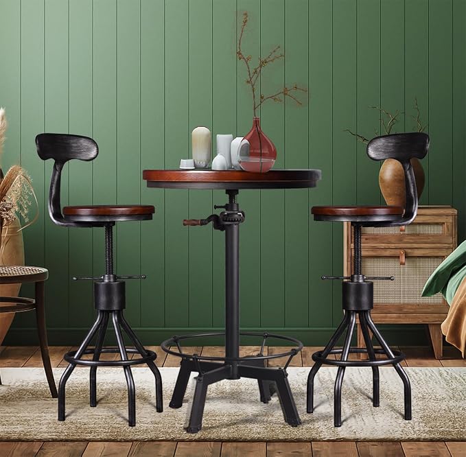 LOKKHAN Set of 2 Industrial Bar Stool-Adjustable Swivel Wood Metal Bar - Image 7