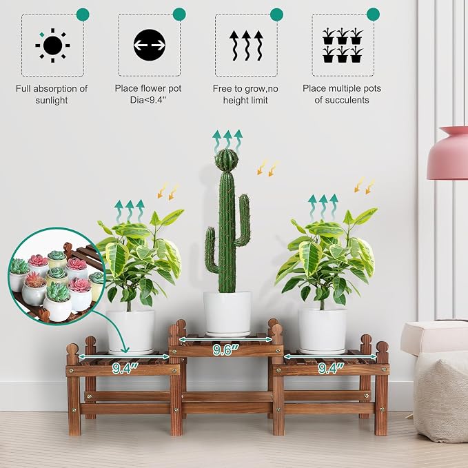 3 Tier Plant Stand Indoor, Wooden Low Plant Bench - Image 6