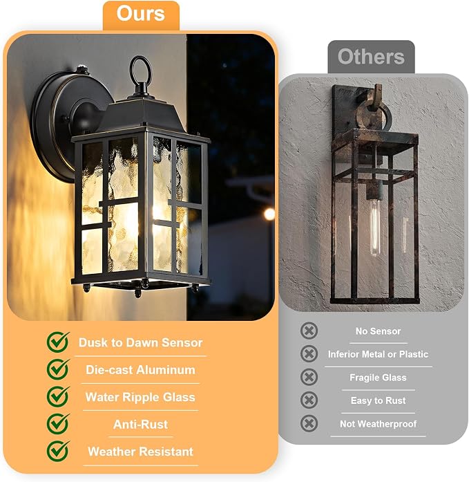 OKELI 2-Pack Dusk to Dawn Outdoor Wall Lights, Weatherproof Exterior Lighting - Image 3