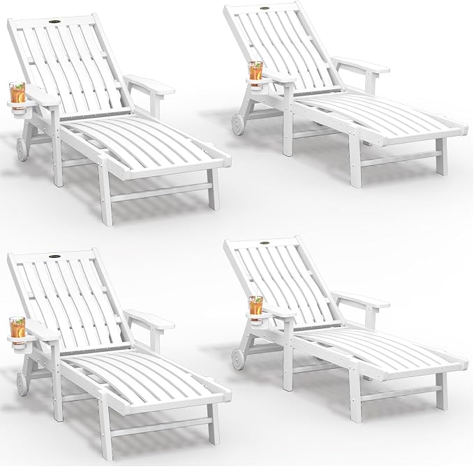 Patio Chaise Lounge Chair Set of 4, Oversized Lounge Chair Outdoor by THOEOE