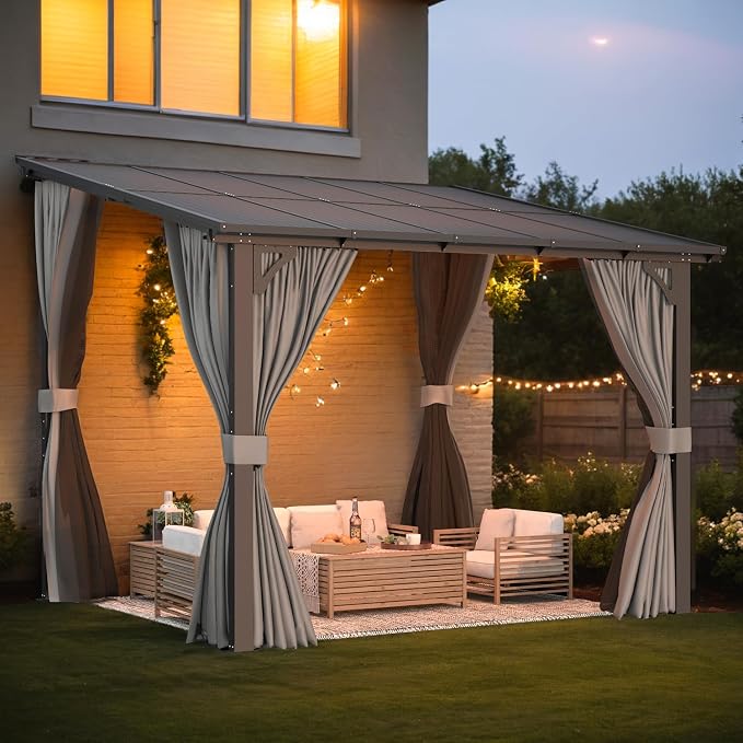 AECOJOY 10' X 8' Gazebo for Patio, Small Wall-Mounted Lean to Gazebo Pergola - Image 7