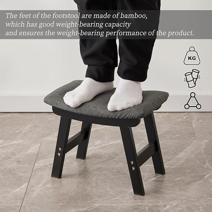 Foot Stool, Bamboo Small Sofa Foot Rest Under Desk, Extra Seating - Image 4