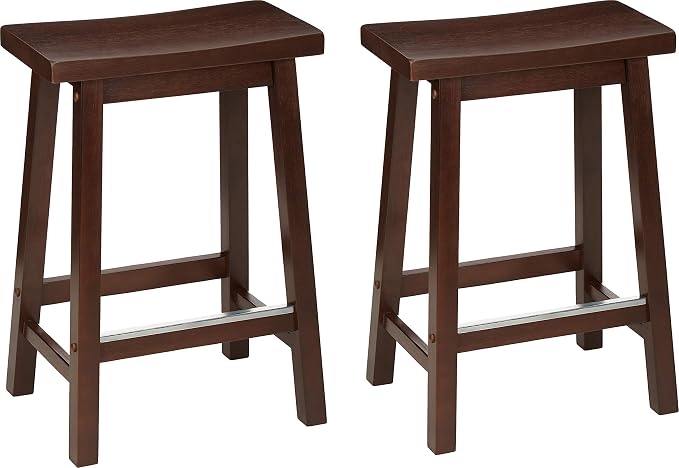 Amazon Basics Solid Wood Saddle-Seat Counter Height Bar Stools by AmazonBasics