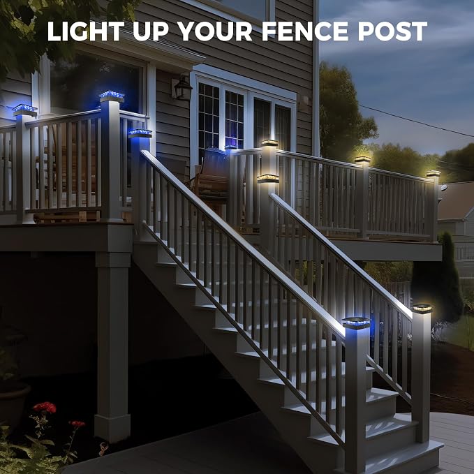 Peasur 4 Packs 4x4 Solar Post Lights Outdoor, Wood & Vinyl Post Top Lighting - Image 6