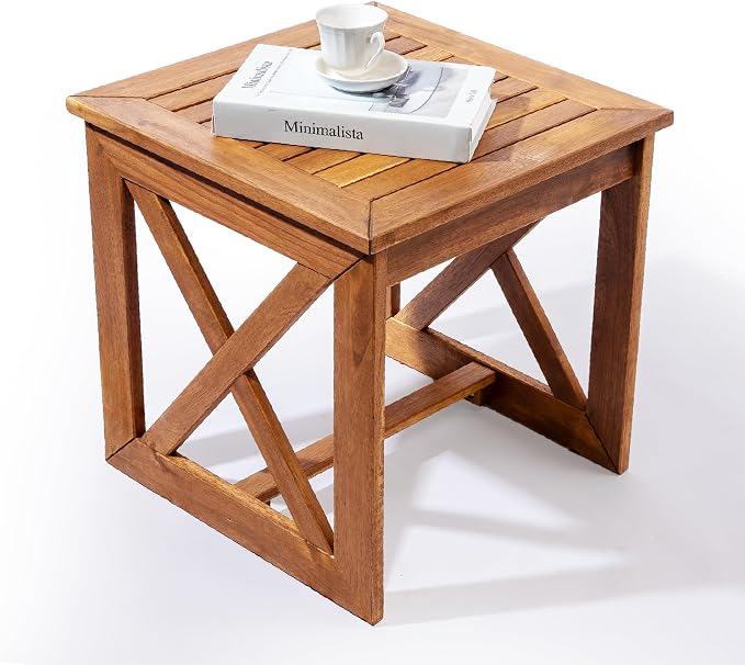 100% Acacia Wood Small Table, Outdoor Side Table by ARROWSTONE