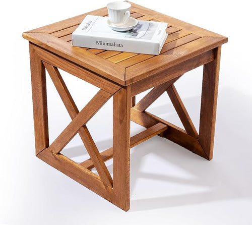 100% Acacia Wood Small Table, Outdoor Side Table by ARROWSTONE