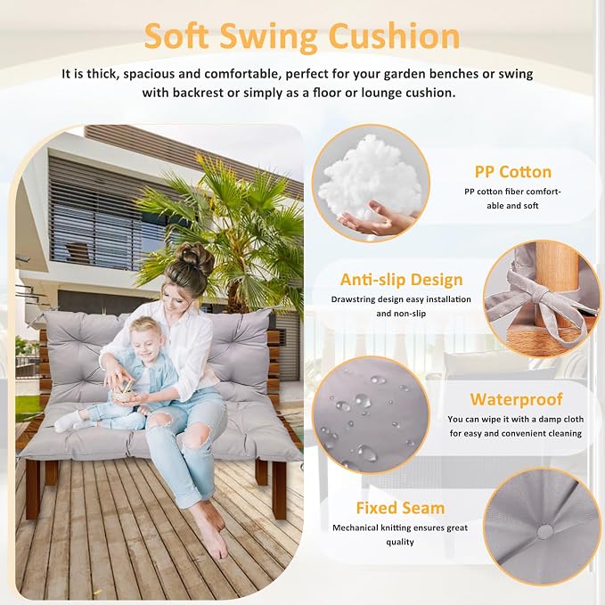 Swing Replacement Cushions for Outdoor: 2-3 Seater Waterproof Porch Bench - Image 2