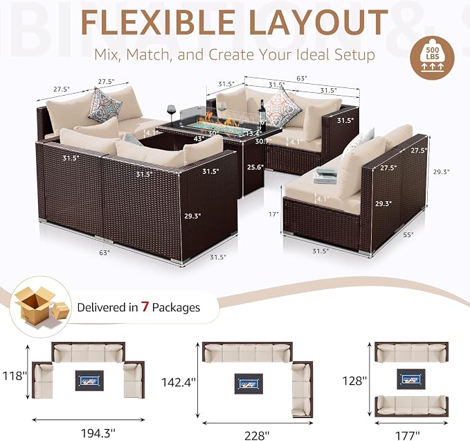 NICESOUL 9 Piece Patio Furniture Conversation Set, Extra Large Size Outdoor - Image 4