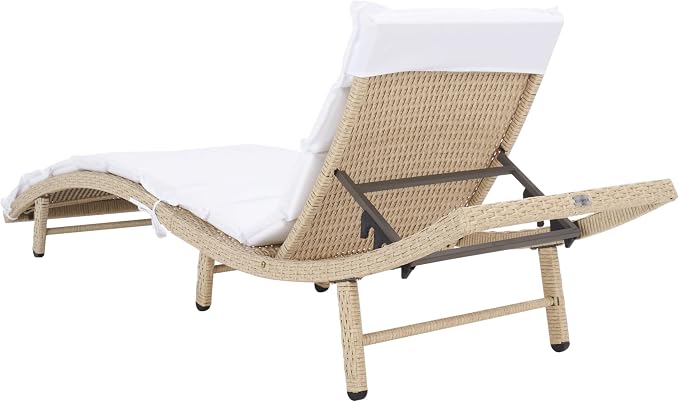 SAFAVIEH Outdoor Collection Colley Beige/White Cushion Wicker Chaise Lounge - Image 9