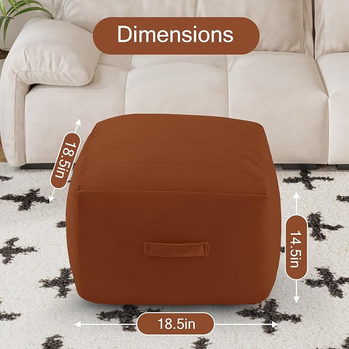 MeMoreCool Square Stuffed Pouf Ottoman Foot Rest, Floor Pouf Foot Stool - Image 2