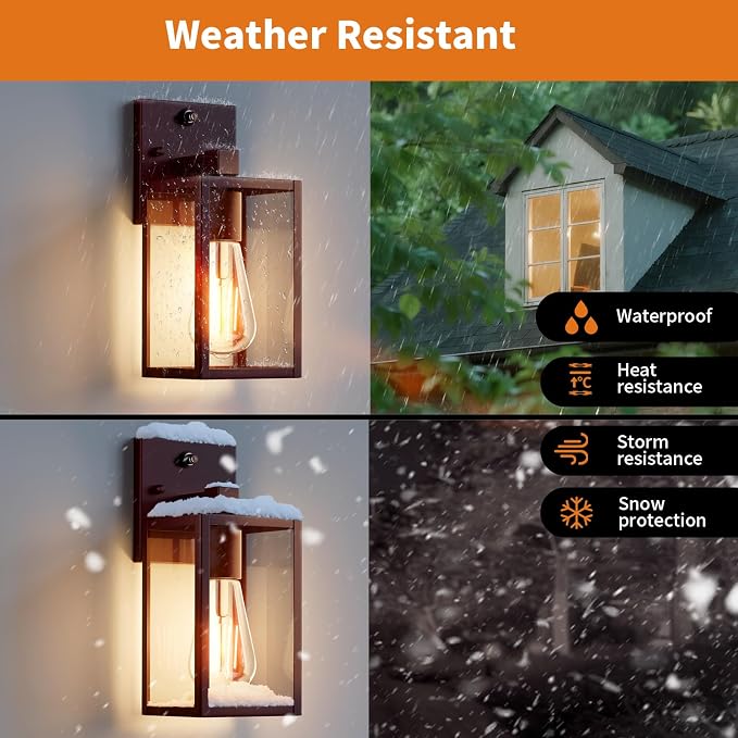2 Pack Oil Rubbed Bronze Dusk to Dawn Outdoor Lantern Lamp Wall Mount, Sensor - Image 3