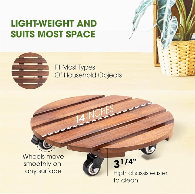 Idzo 2-Pack 14 Inch Acacia Wood Plant Caddy - Image 5