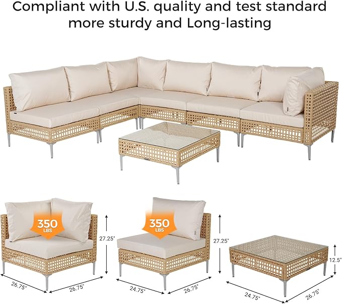 Grand patio 7-Piece Wicker Patio Furniture Set, Boho Outdoor Conversation Set - Image 3