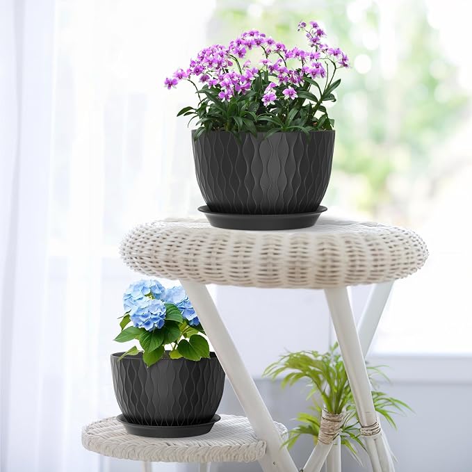 12/10/9 inch Large Plant Pots, 3 Pack Wide Flower Pots - Image 7